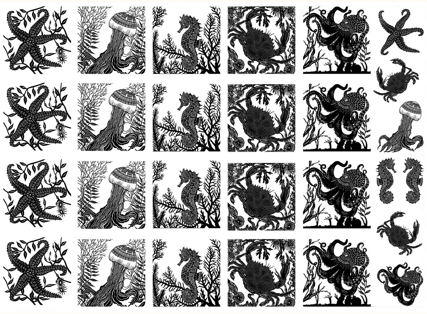 Sea Crab Star Jelly Fish 27 pcs 1 Inch Black Fused Glass Decals