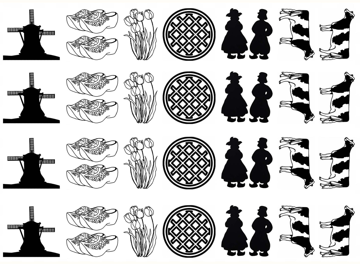 Dutch Windmill Wooden Shoes 32 pcs 1 Inch Black Fused Glass Decals