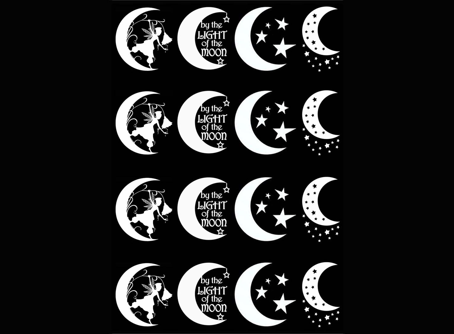 Crescent Moon Fun 16 pcs 1 Inch White Fused Glass Decals