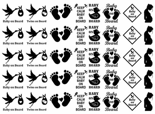 Baby on Board 40 pcs 1 Inch Black Fused Glass Decals