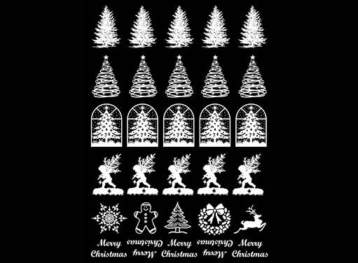 Christmas Tree 30 pcs White Fused Glass Decals