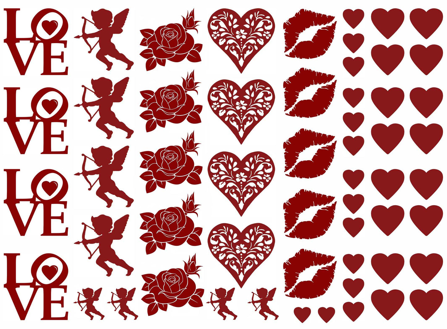 Valentine Fun 56 pcs 1 Inch Red Fused Glass Decals