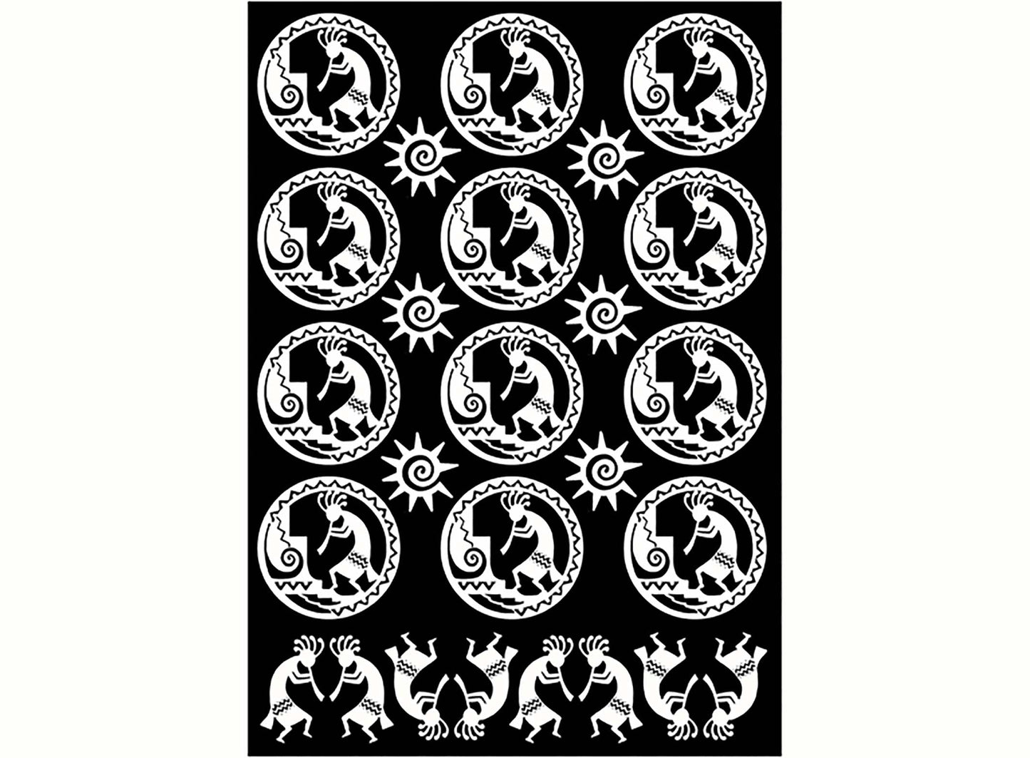 Kokopelli Circles 26 pcs 1 Inch White Fused Glass Decals