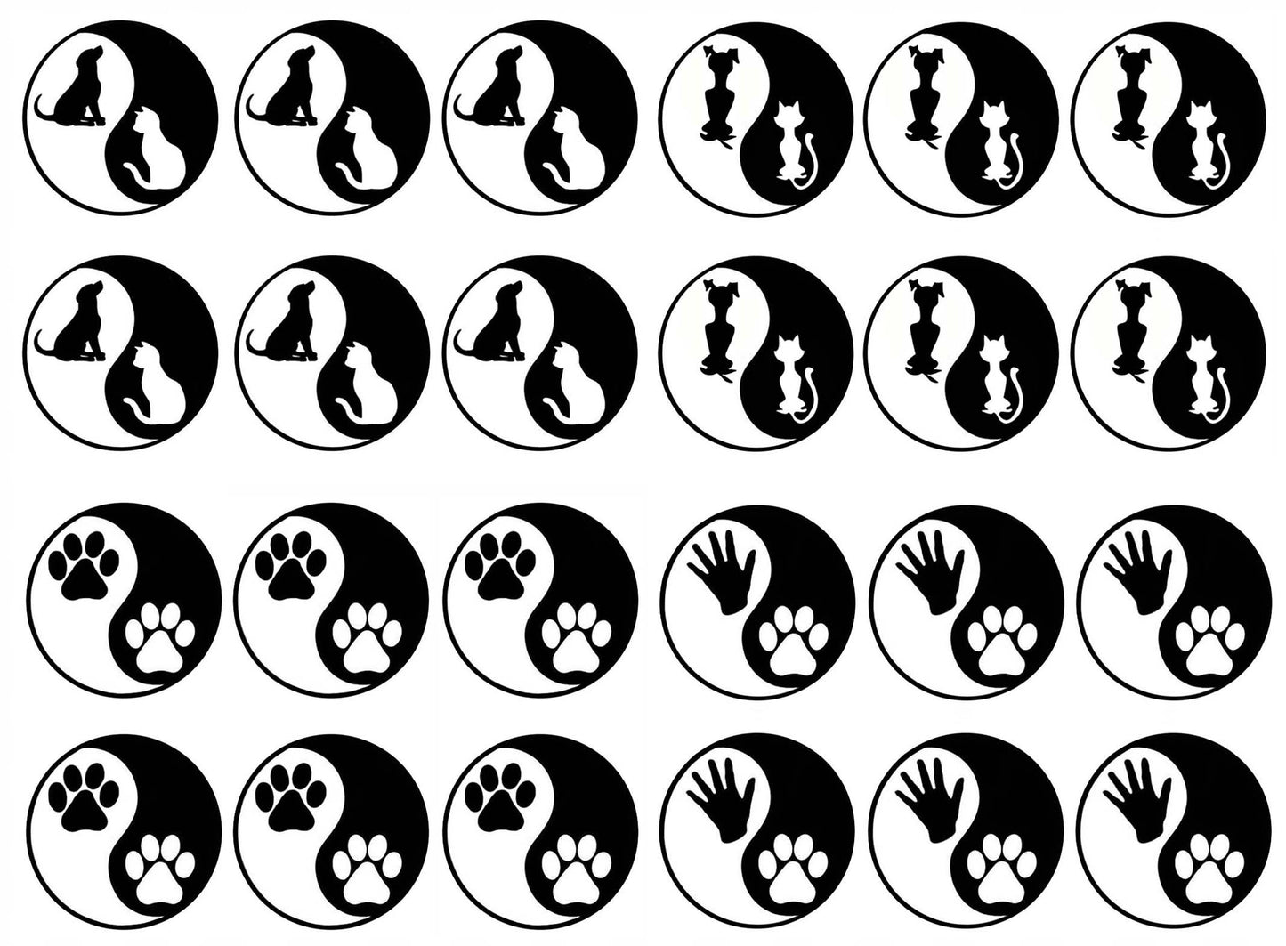 Yin Yang Pet Dog Cat 24 pcs 1 Inch Black Fused Glass Decals