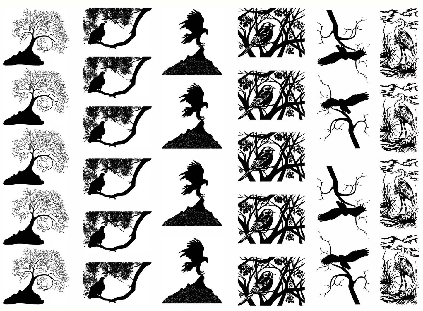 Nature Trail Trees Birds 28 pcs 1 to 1.15 Inch Black Fused Glass Decals