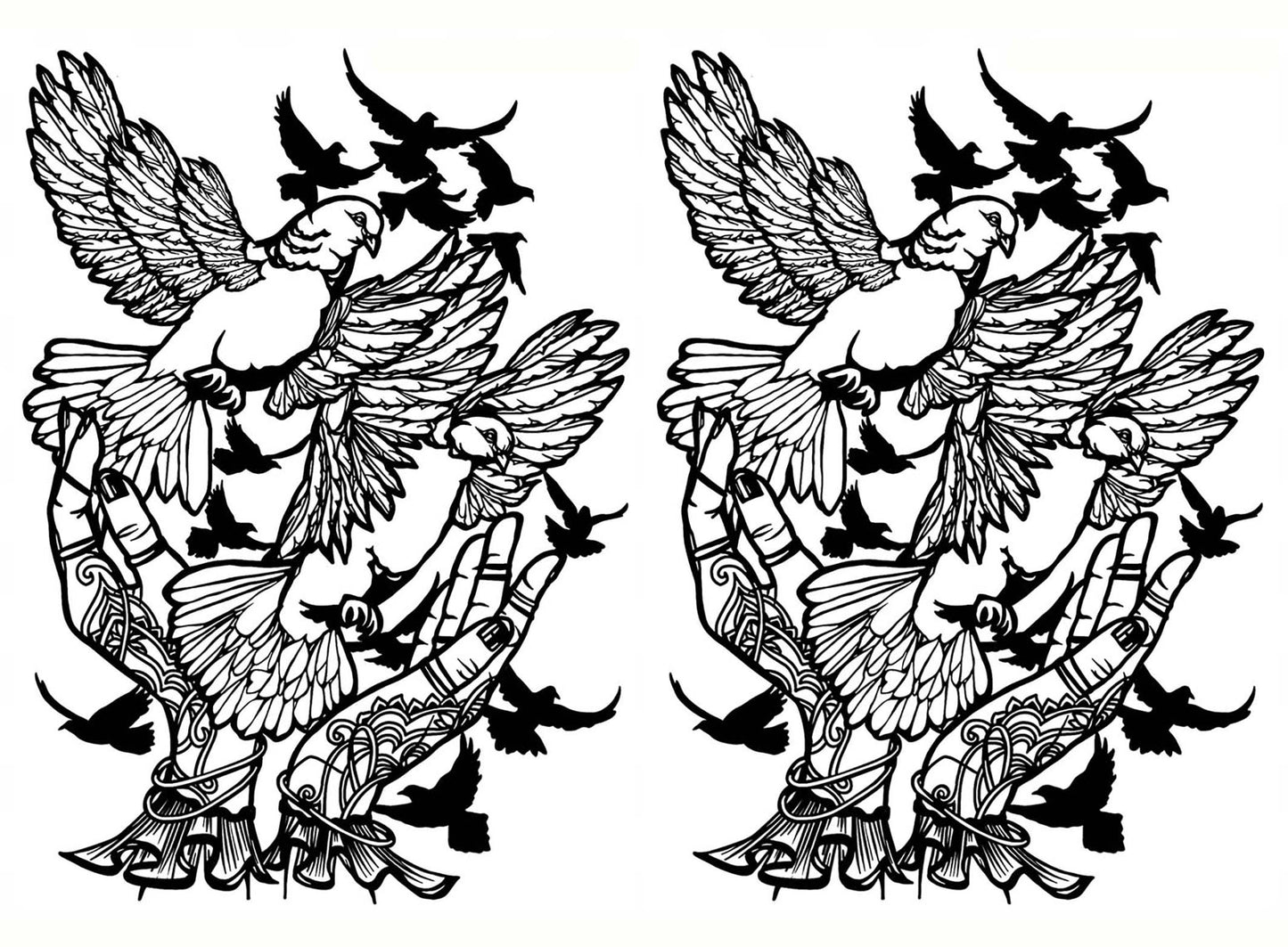 Hands Doves 2 pcs 3.5 Inch Black Fused Glass Decals