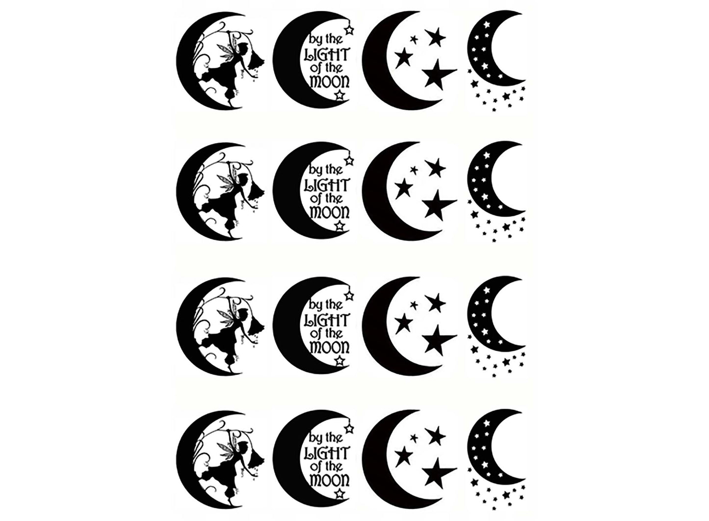 Crescent Moon Fun 16 pcs 1 Inch Black Fused Glass Decals