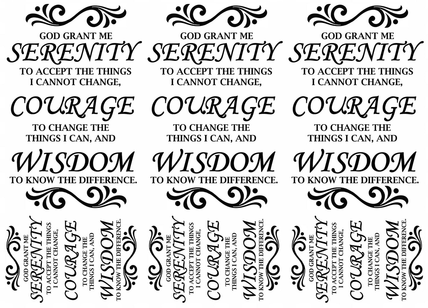 Serenity Prayer 6 pcs 2.25 to 3.5 Inch Black Fused Glass Decals