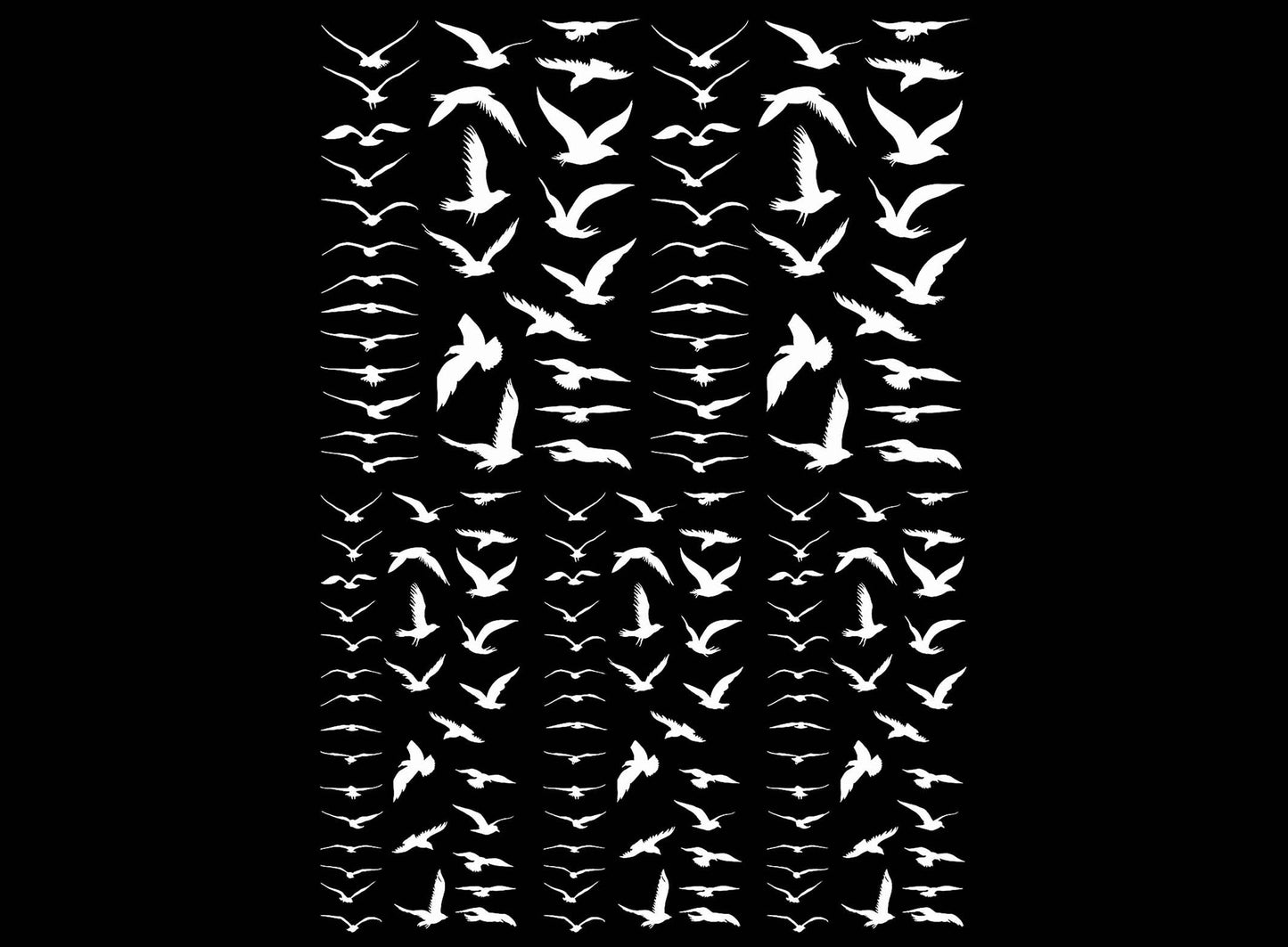 Tiny Birds in Flight 155 pcs White Fused Glass Decals