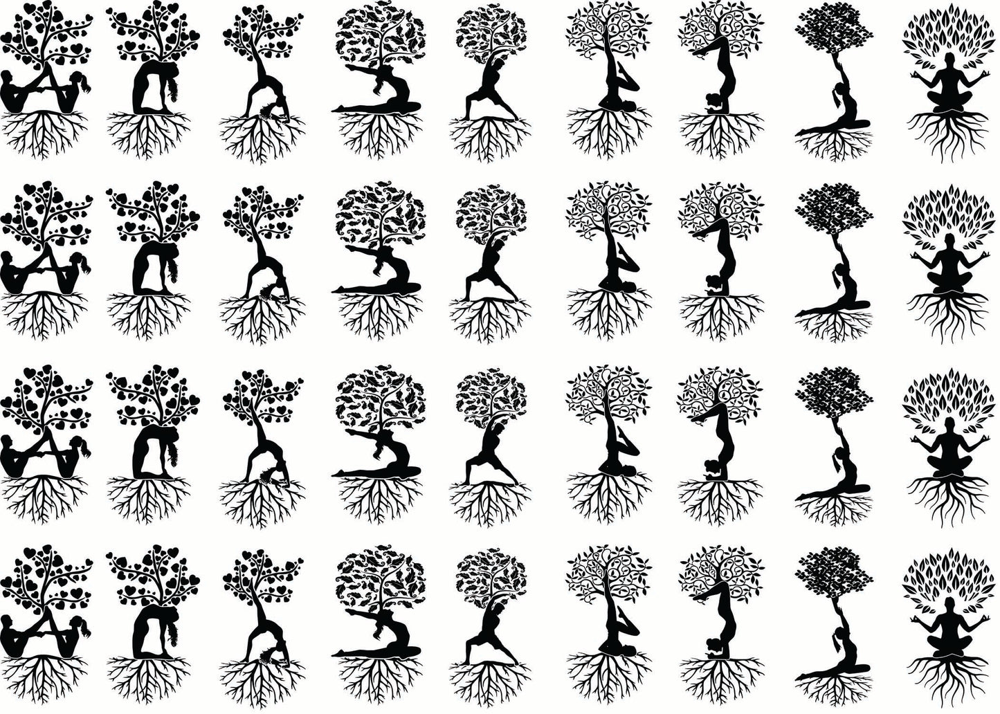 Yoga Tree People 36 pcs 1.15 Inch Black Fused Glass Decals