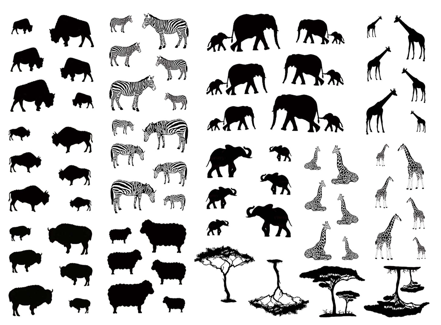 Mini Wild Animals 76 pcs 0.25 to 0.75 Inch Black Fused Glass Decals