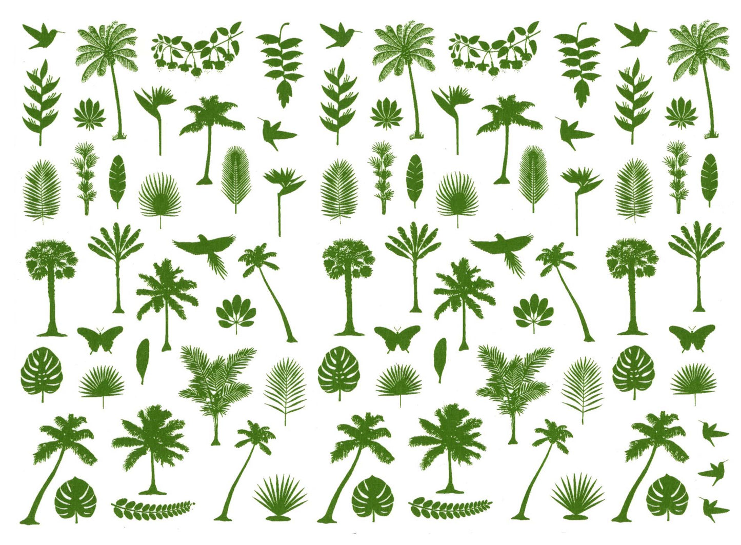 Palm Trees Fern Bird 83 pcs 1/4" to 1-1/8" Green Fused Glass Decals