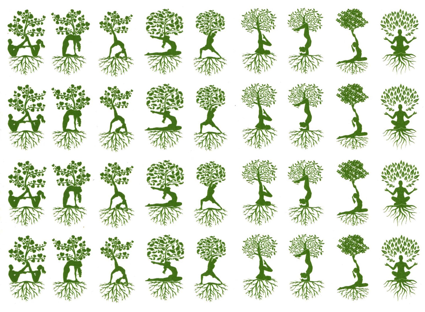 Yoga Tree People 36 pcs 1 Inch Green Fused Glass Decals