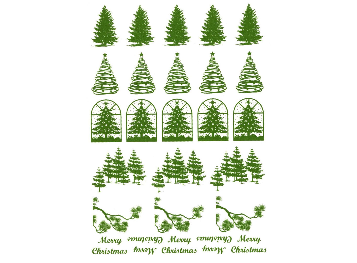 Christmas Trees 26 pcs 1 Inch Green Fused Glass Decals