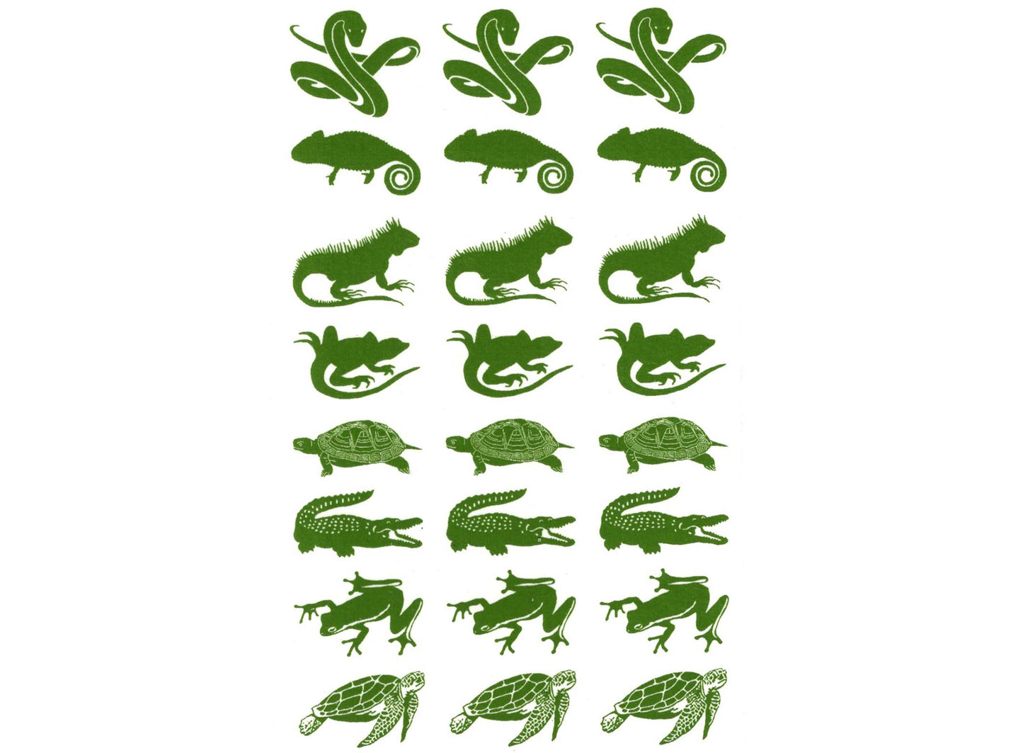 Turtle Frog Lizard Snake 24 pcs 1 Inch Green Fused Glass Decals