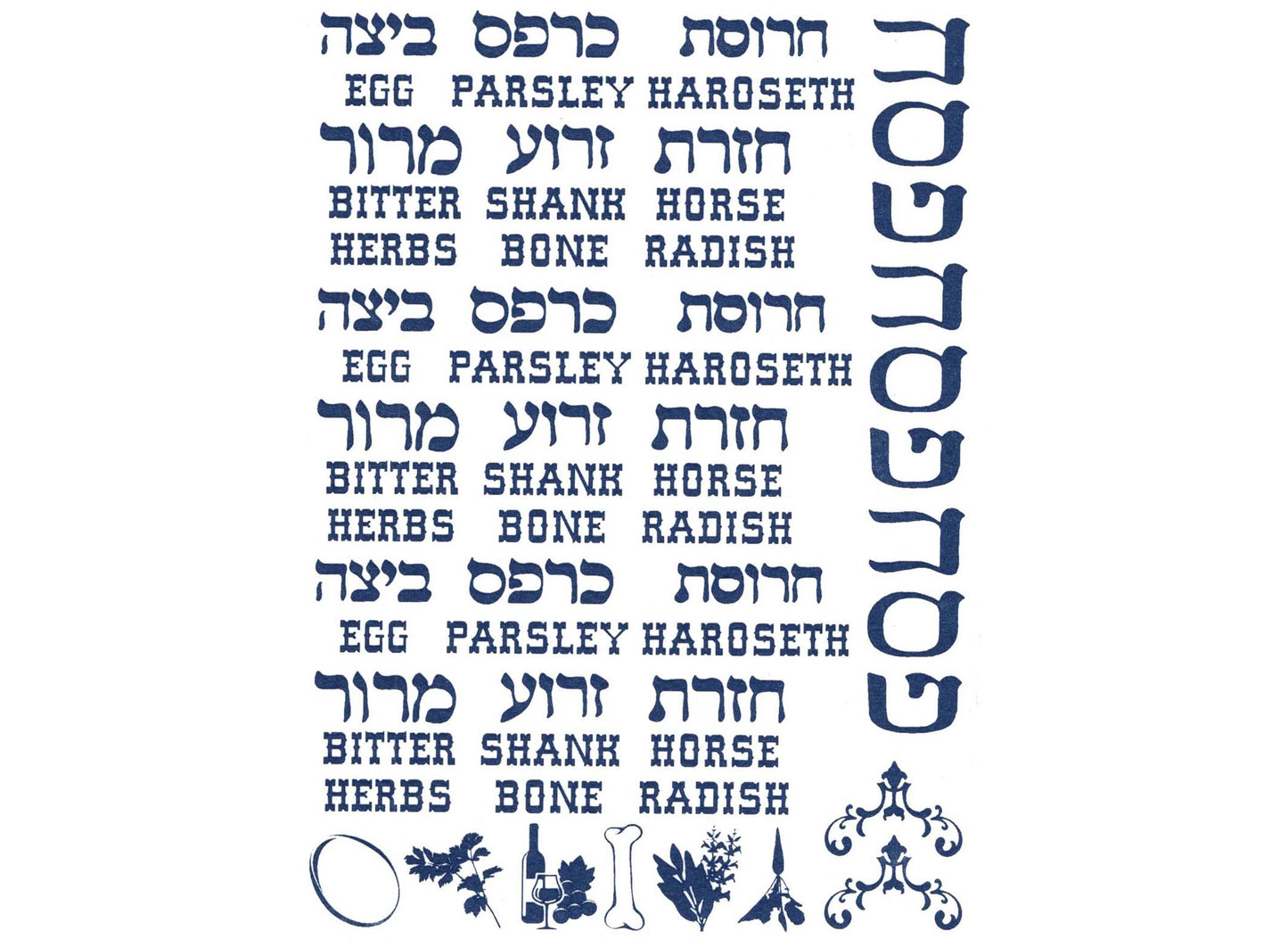 Hebrew Seder Plate Graphics 29 pcs Blue Fused Glass Decals