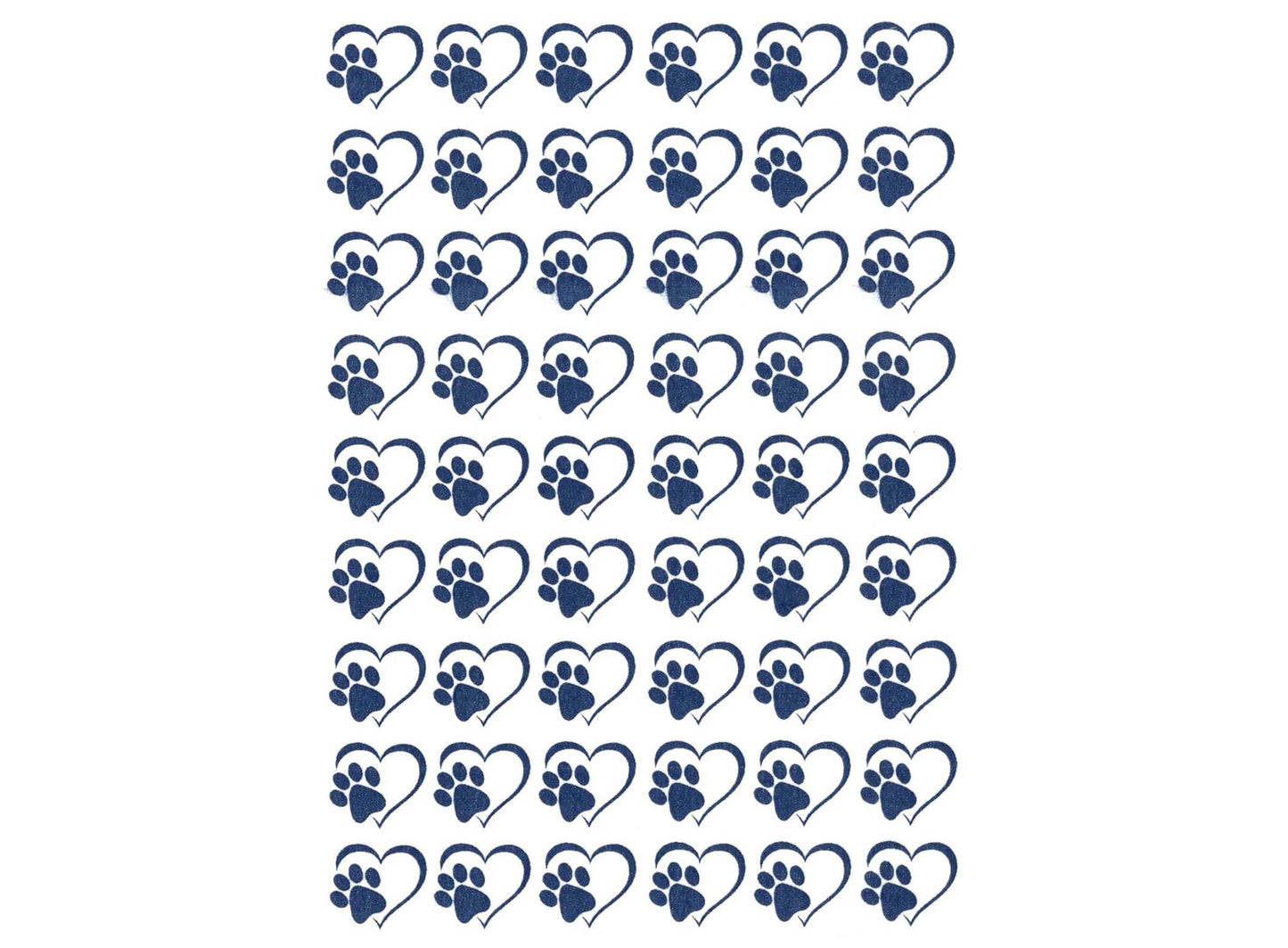 Heart Paw Print 54 pcs 1/2 Inch Blue Fused Glass Decals