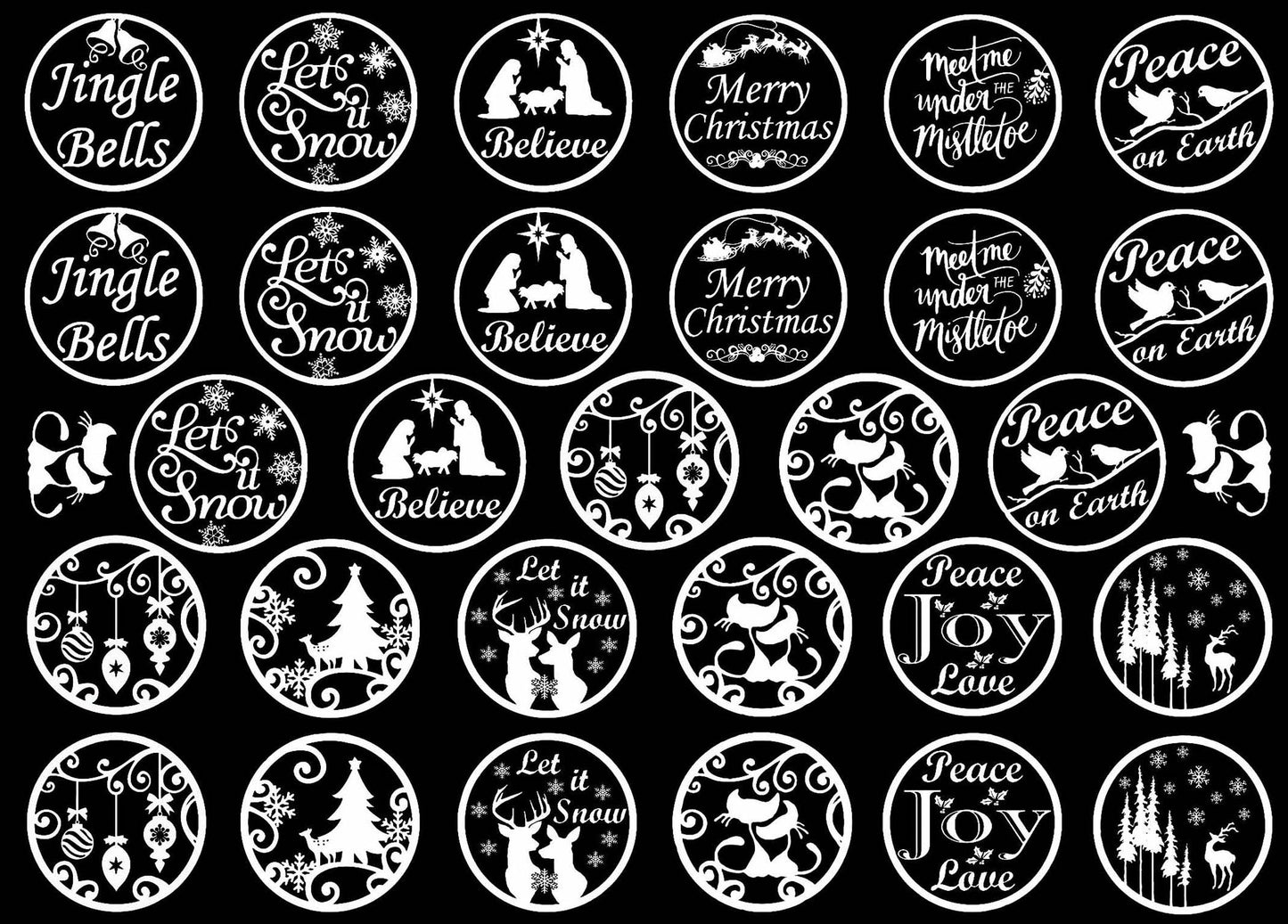 Christmas Rounds 31 pcs 1 Inch White Fused Glass Decals