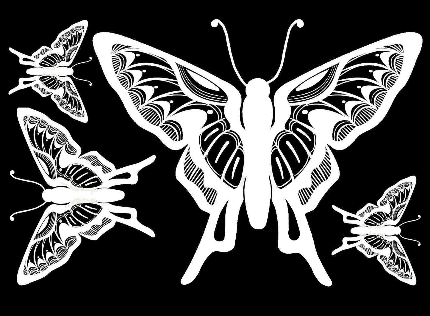 Butterfly Large Bold 4 pcs White Fused Glass Decals