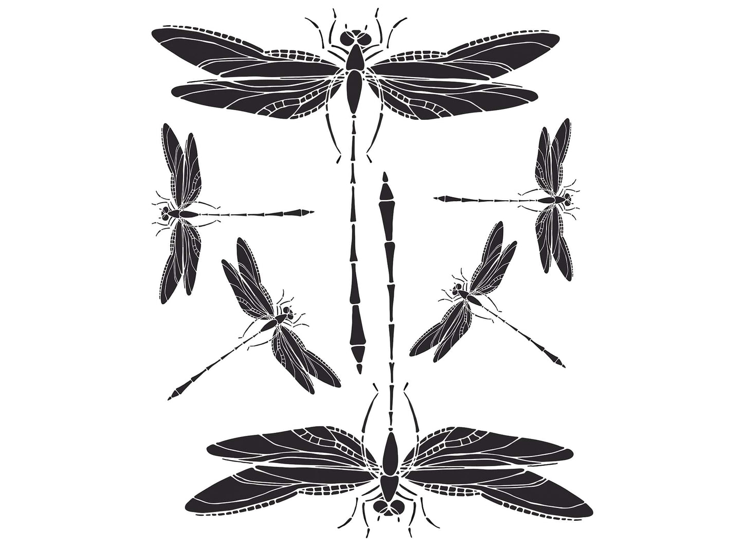 Dragonfly 6 pcs 1.75 to 4 Inch Black Fused Glass Decals