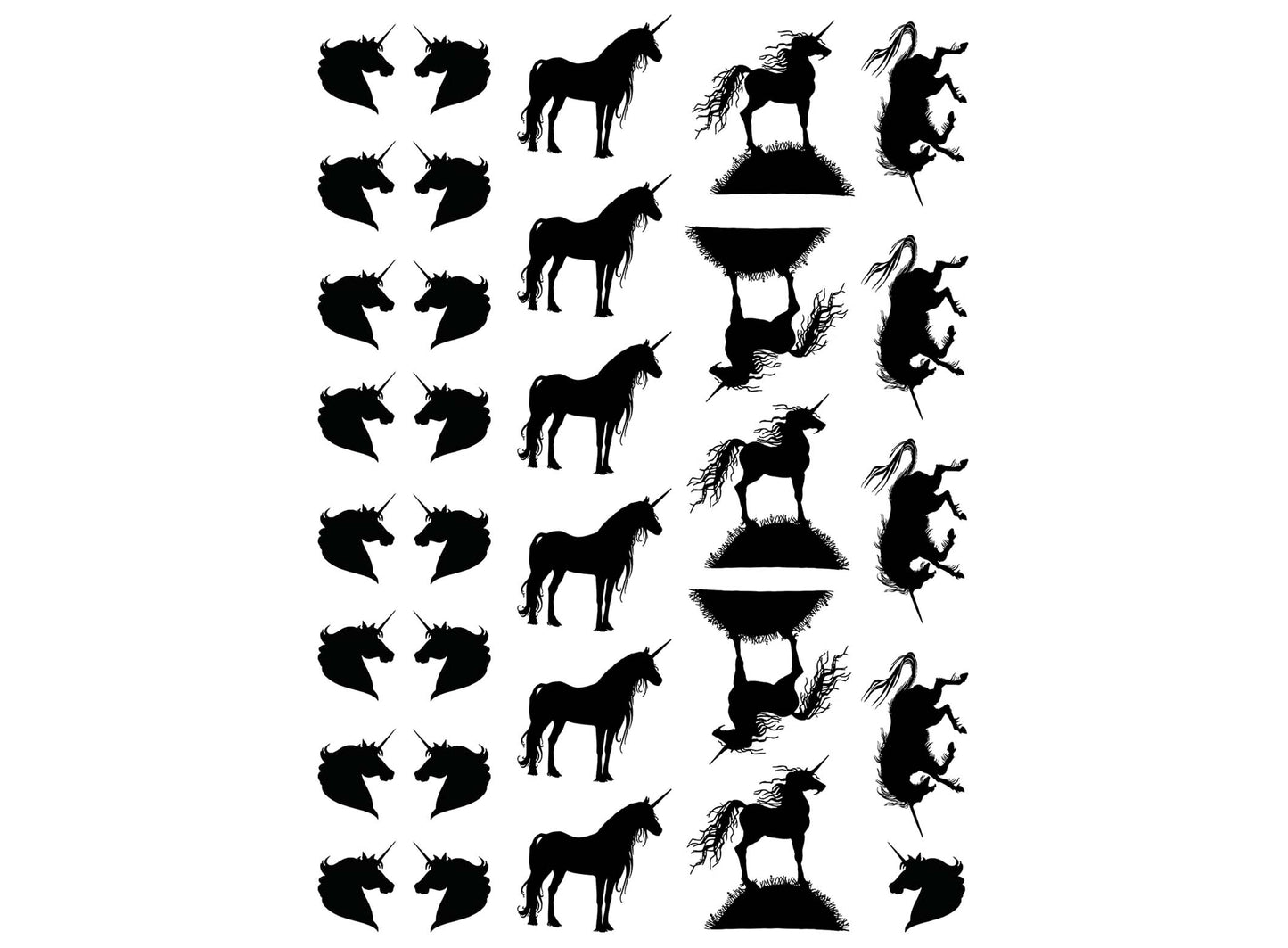Unicorn Variety 32 pcs 0.5 to 1 Inch Black Fused Glass Decals