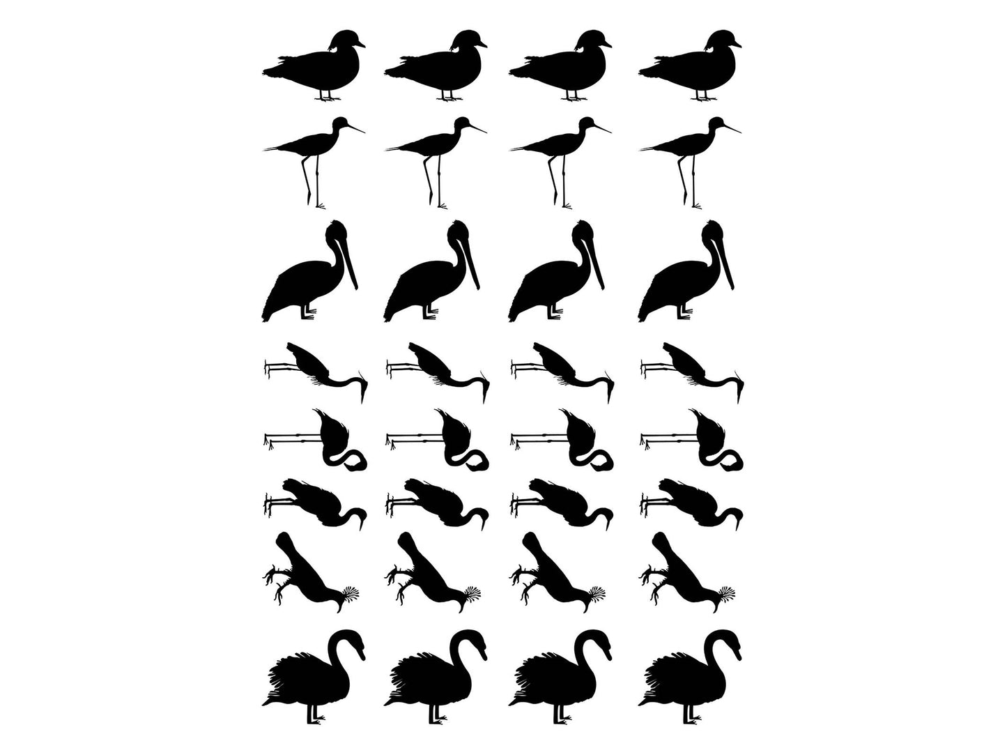Ducks and Birds 32 pcs 0.75 Inch Black Fused Glass Decals