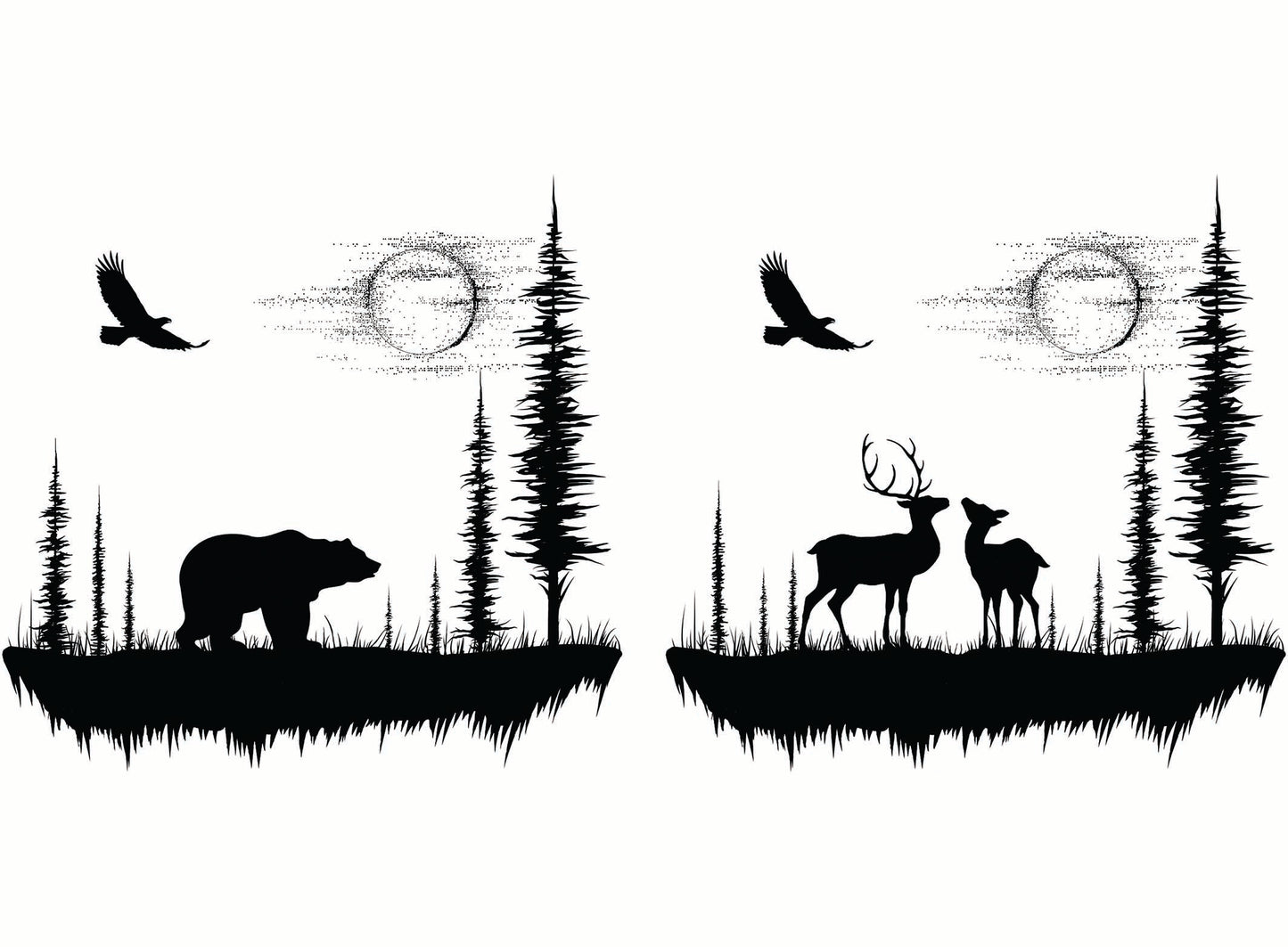 Moon Valley Bear Deer 2 pcs 4 Inch Black Fused Glass Decals