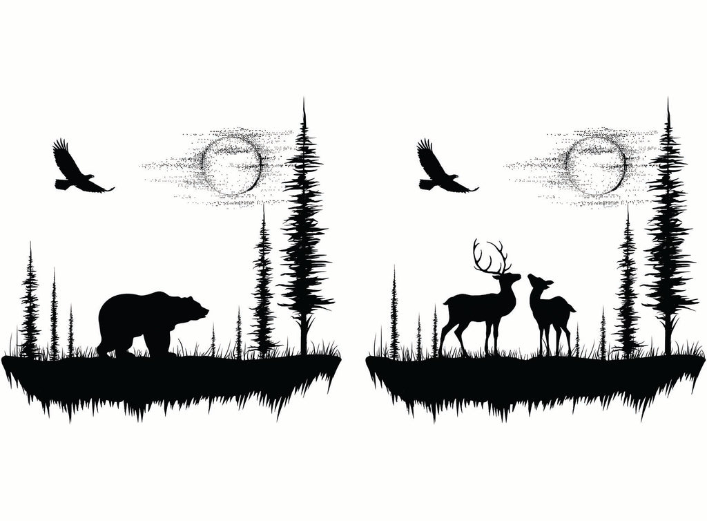 Moon Valley Bear Deer 2 pcs 4" Black Fused Glass Decals