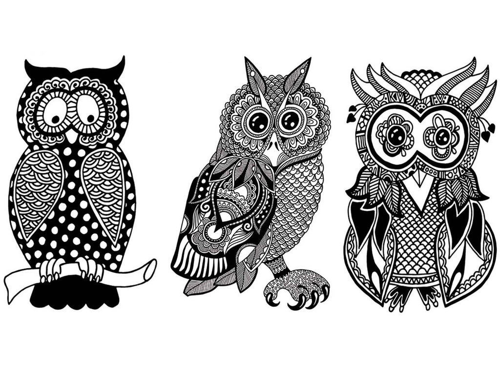 Wise Owls 3 pcs 3" Black Fused Glass Decals