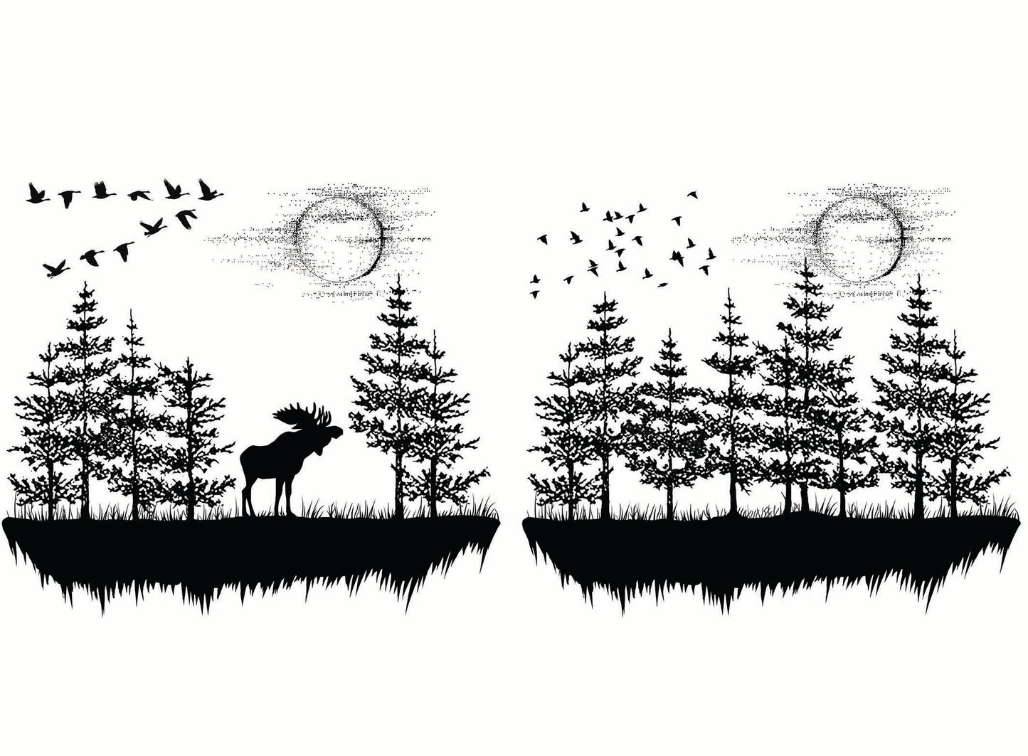 Moon Valley Moose Forest 2 pcs 4 Inch Black Fused Glass Decals