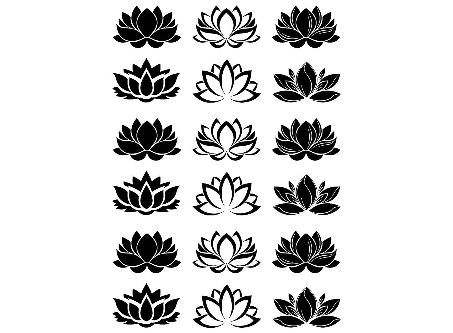 Lotus Flower 18 pcs 1 Inch Black Fused Glass Decals