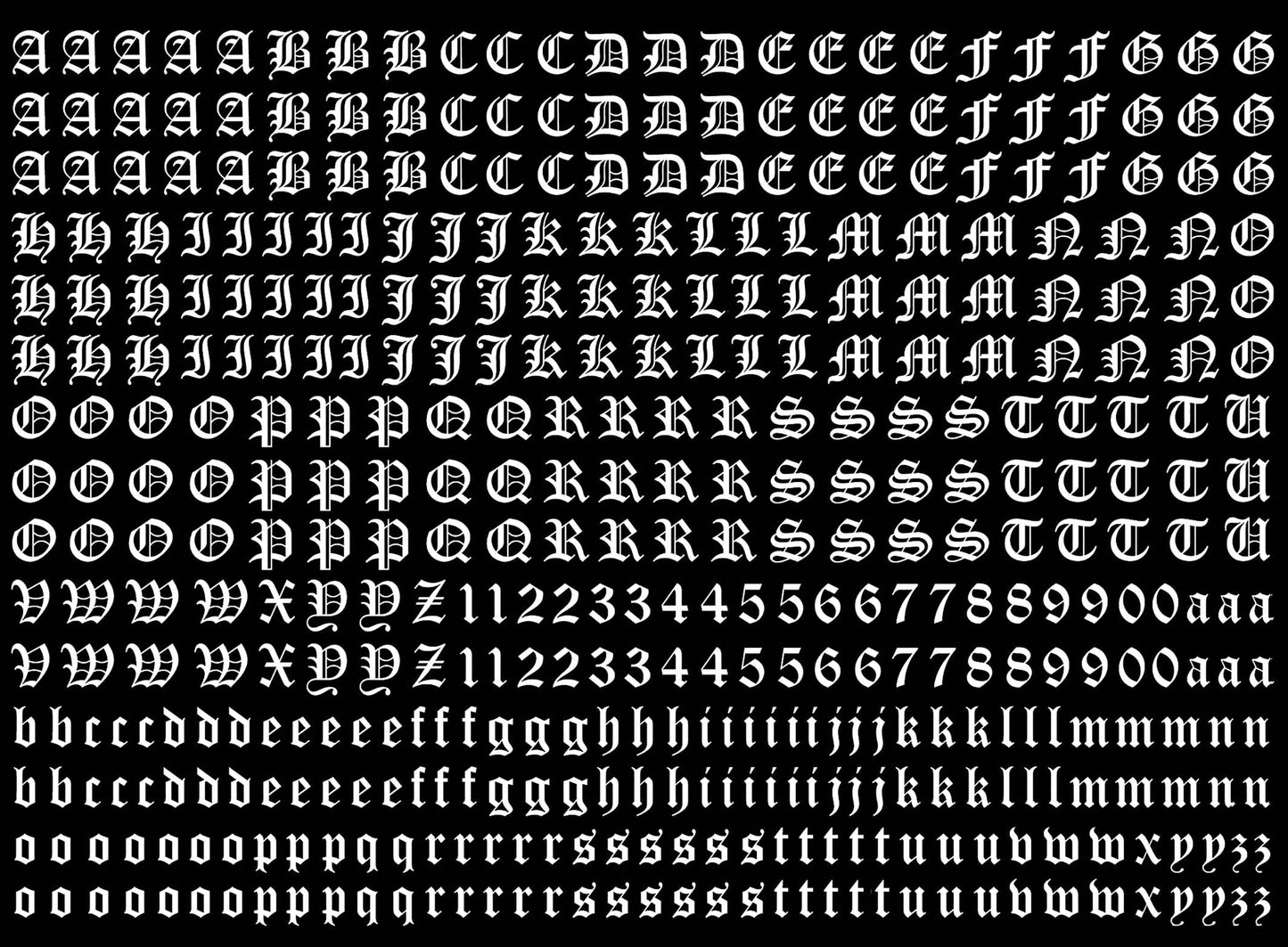 Old English Font Letters 434 pcs 1/4 Inch tall White Fused Glass Decals