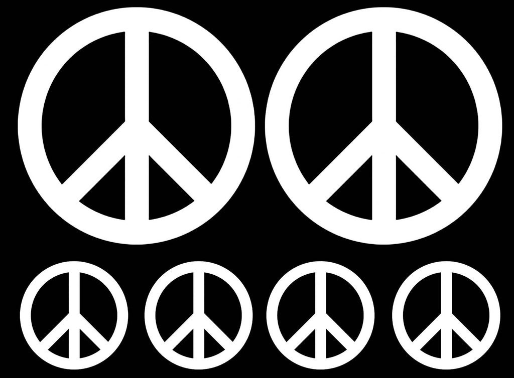 Peace Sign 6 pcs 1-1/2" to 3-1/4" White Fused Glass Decals
