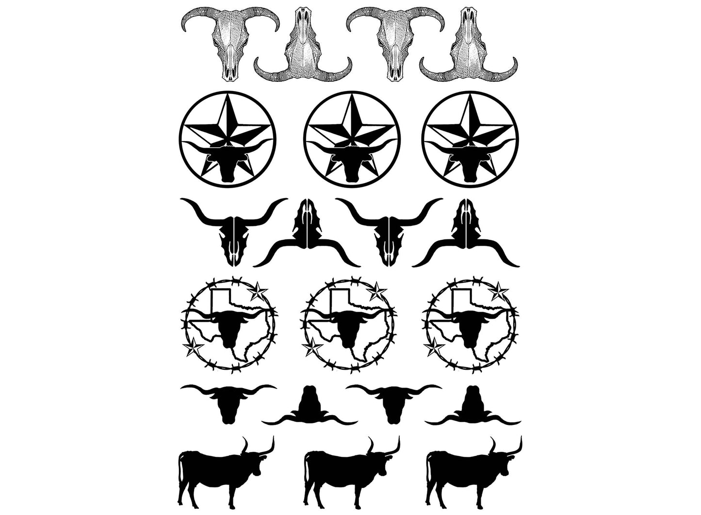 Big Horn Steer 21 Pcs 1 Inch Black Fused Glass Decals
