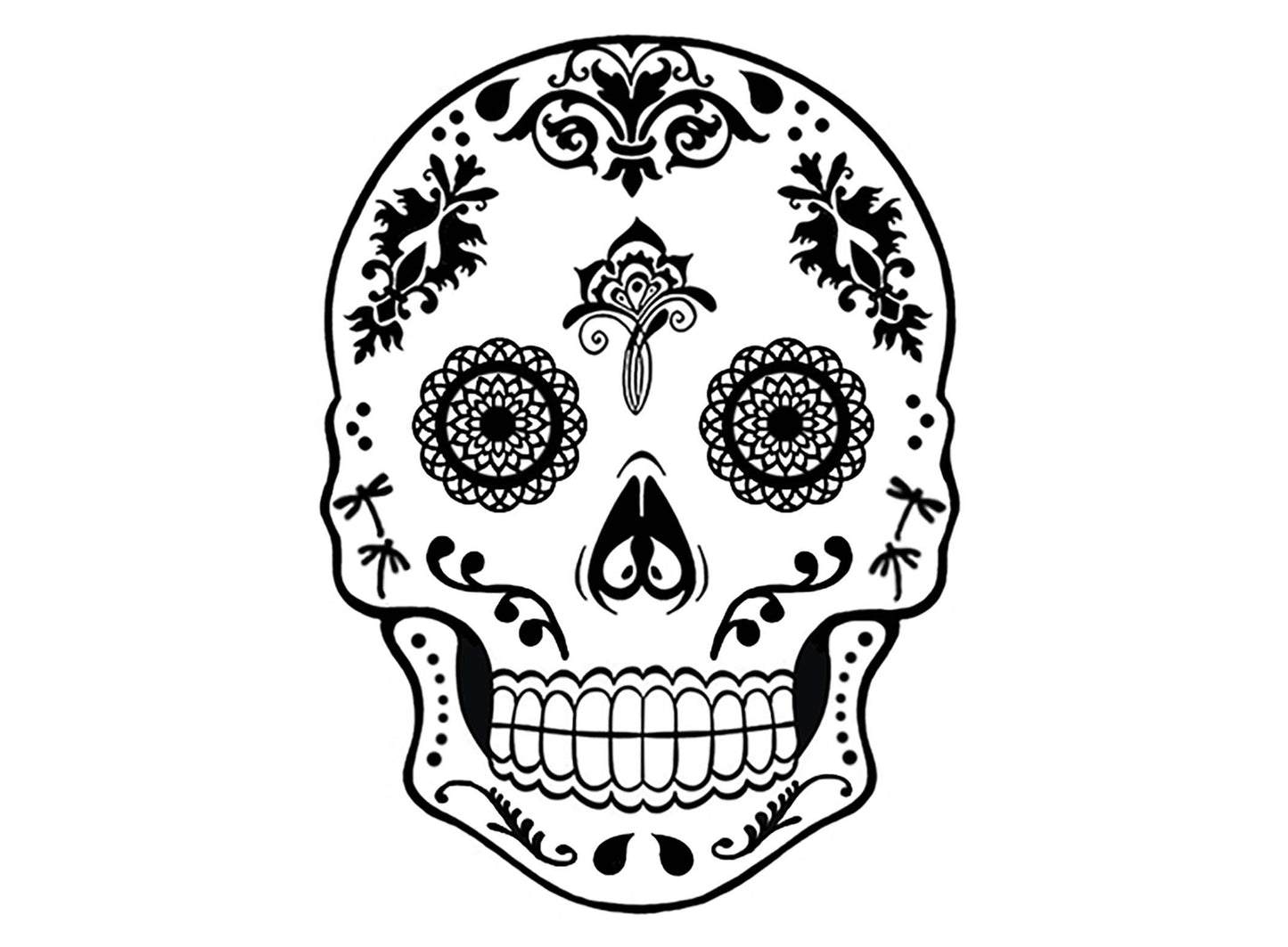 Playful Sugar Skull 6 pcs 1.75 Inch Black Fused Glass Decals