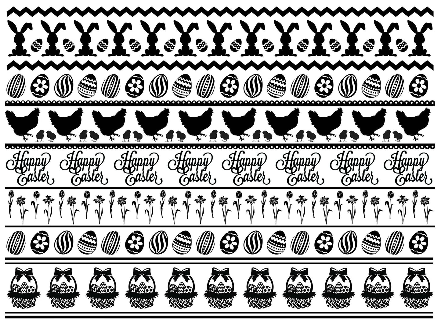 Easter Stripe Basket Rabbit 1 pc 5"X7" Black Fused Glass Decal