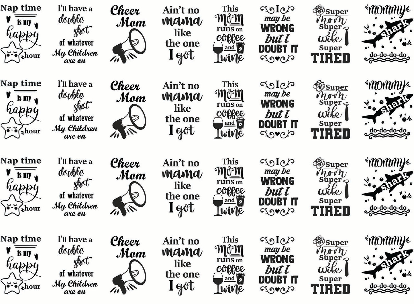 Mom Graphics 28 pcs 1 Inch Black Fused Glass Decals