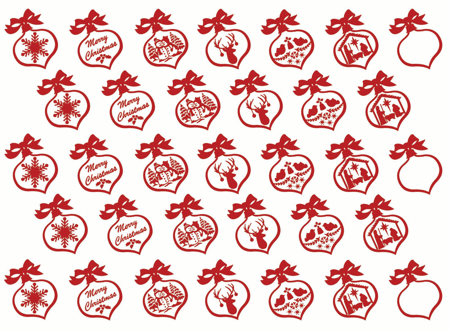 Christmas Ornaments 33 pcs 1 Inch Red Fused Glass Decals