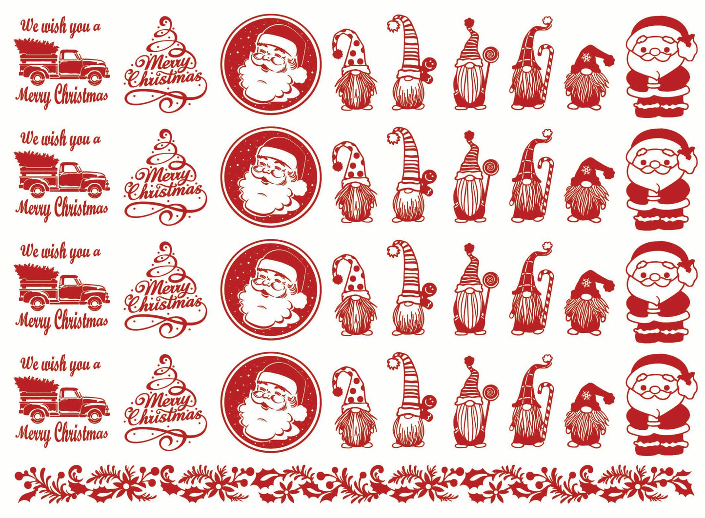 Christmas Santa Gnomes 36 pcs 1 Inch Red Fused Glass Decals