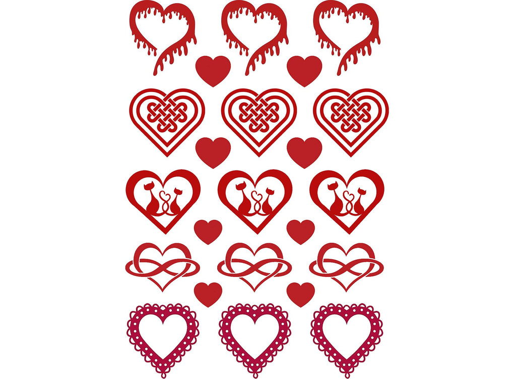 Heart Variety 23 pcs 1/2" to 1" Red Fused Glass Decals