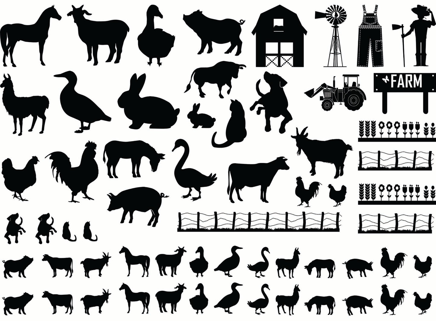 Farm Life 61 pcs 1//2" to 1" Black Fused Glass Decals