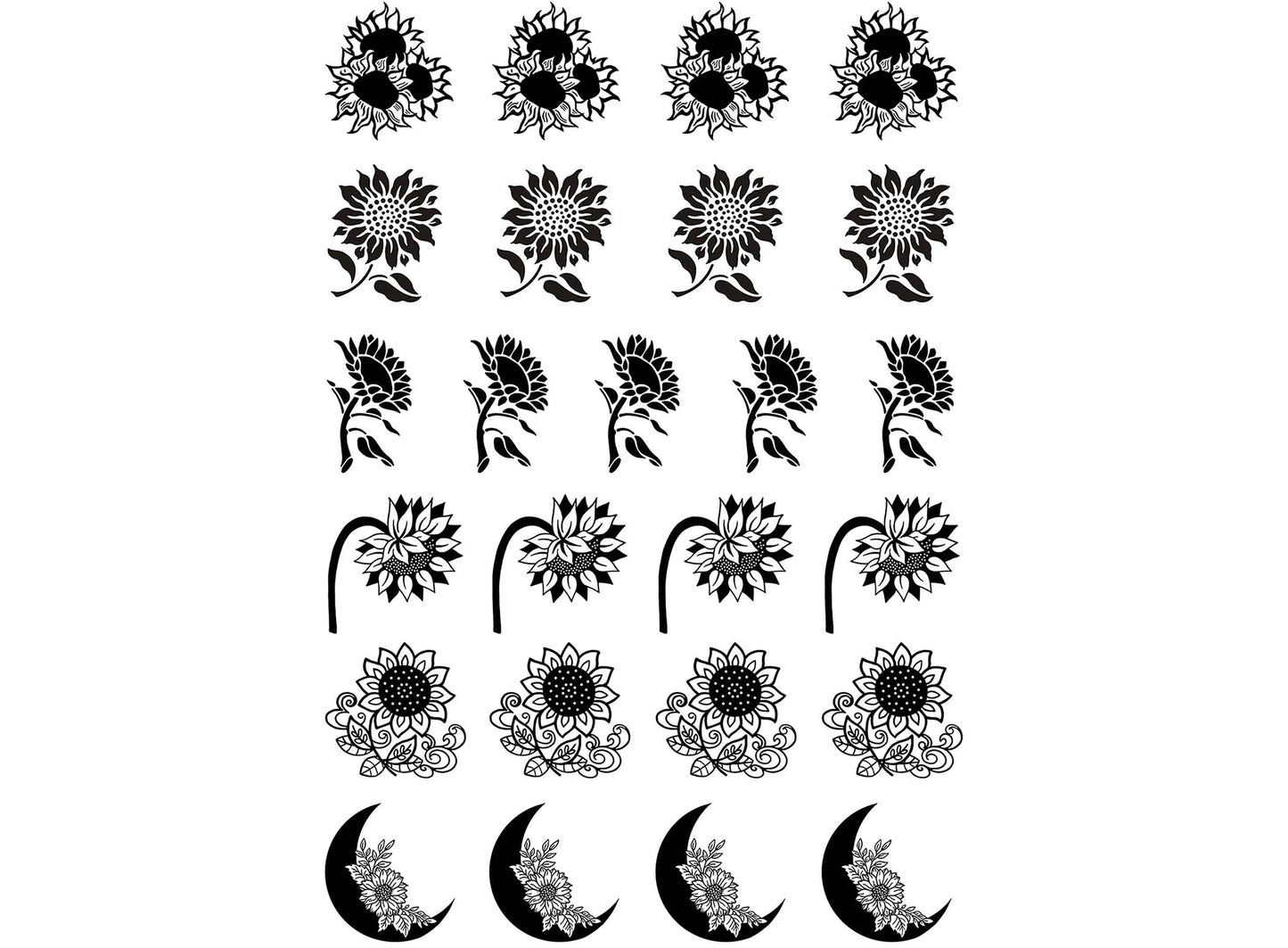 Sunflowers 25 pcs 3/4" Black Fused Glass Decals