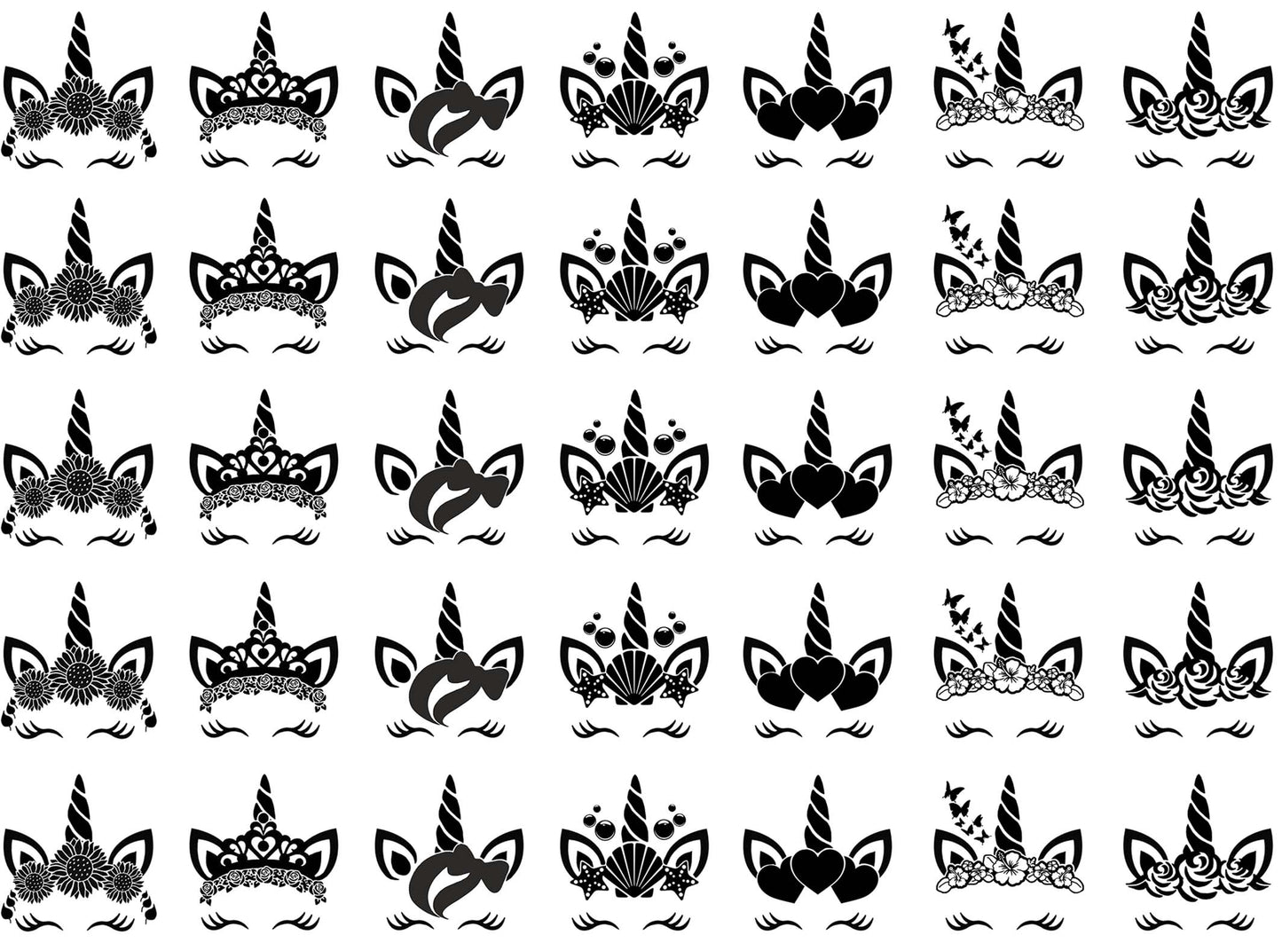 Unicorn Faces 35 pcs 1" Black Fused Glass Decals
