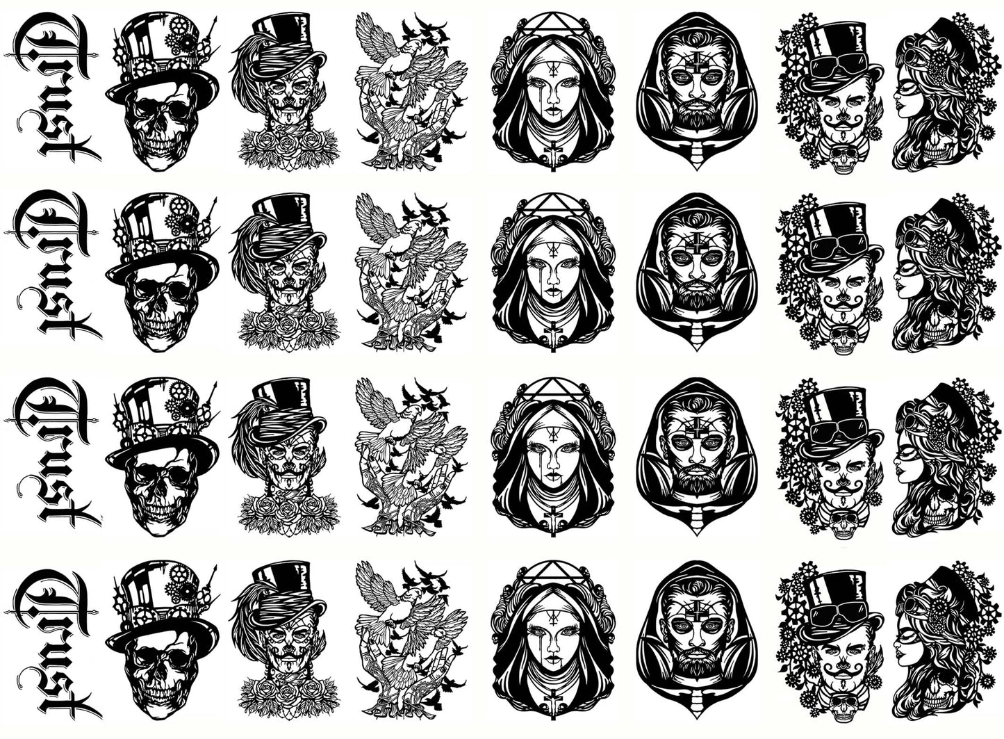 Gothic Steampunk 32 pcs 1.15 Inch Black Fused Glass Decals