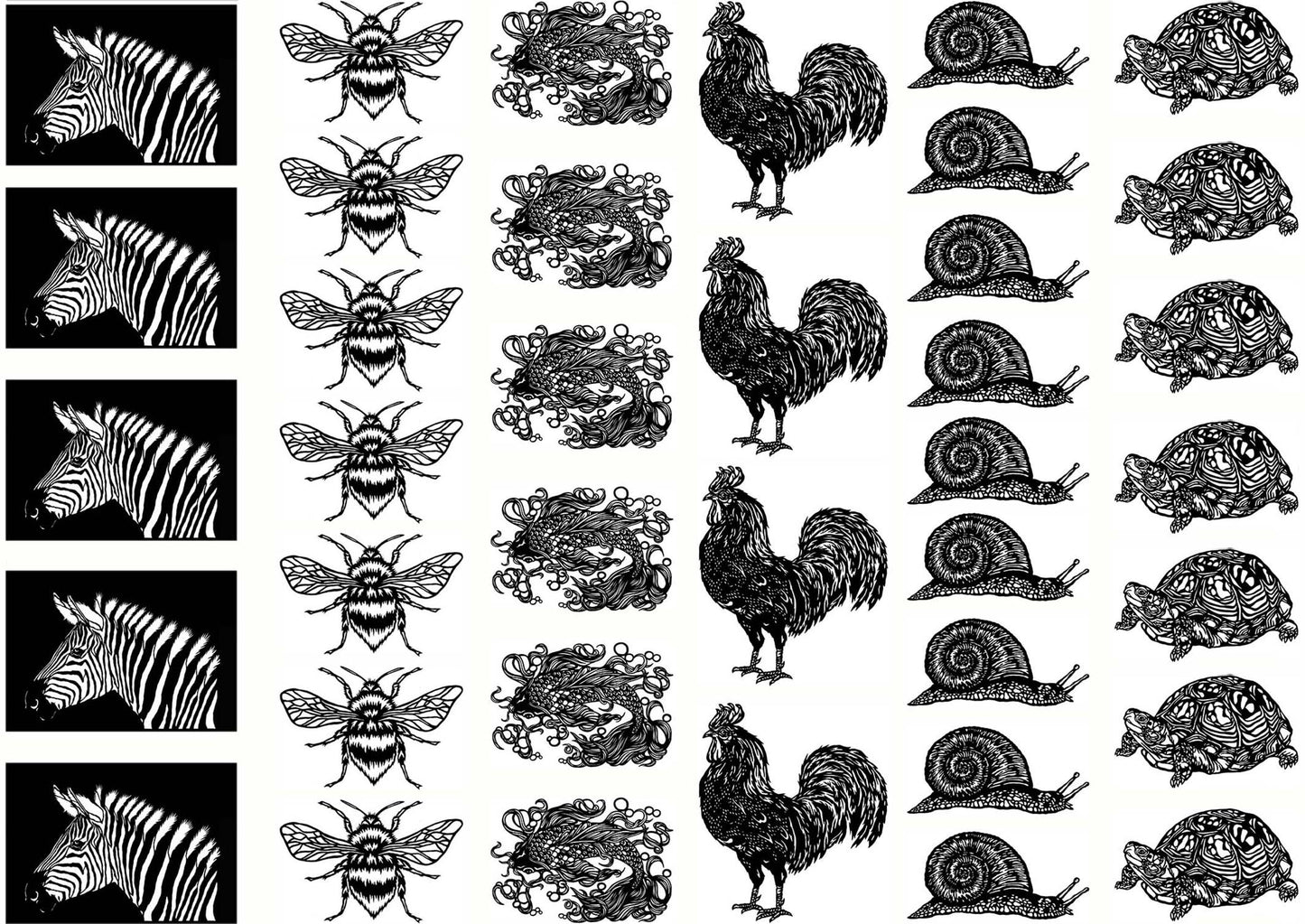 Zebra Bee Snail Turtle 38 pcs 1 Inch Black Fused Glass Decals