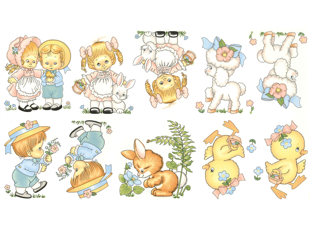 Easter Boy Girl Lamb Duck Rabbit Ceramic Decals 616