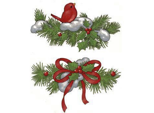 Christmas Pine Holly Baby Cardinal Bird Overglaze Ceramic Decals