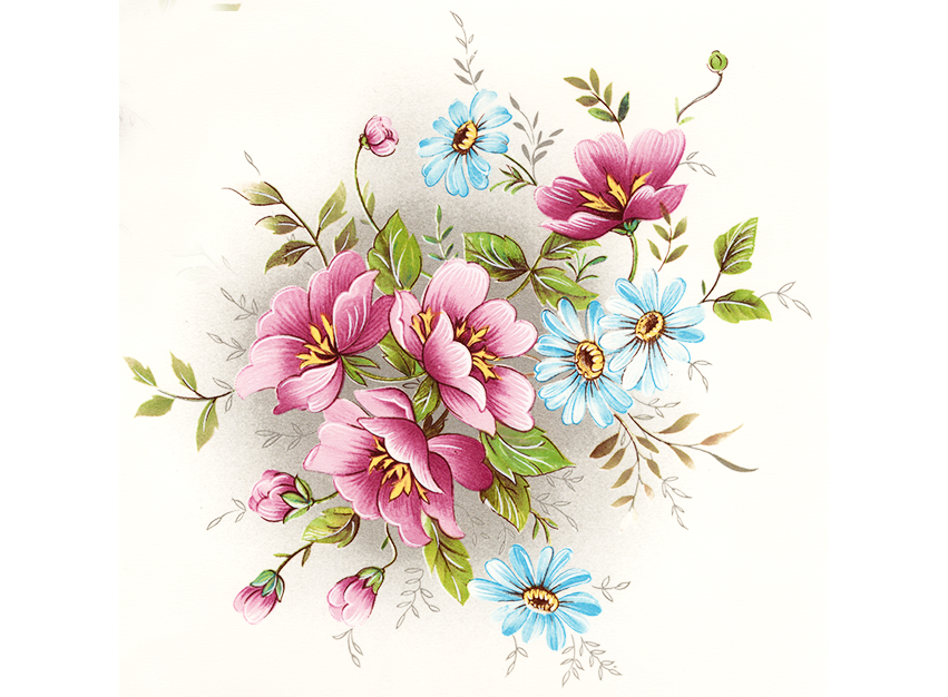 Flowers Gladis Pink Blue Ceramic Decals 7078