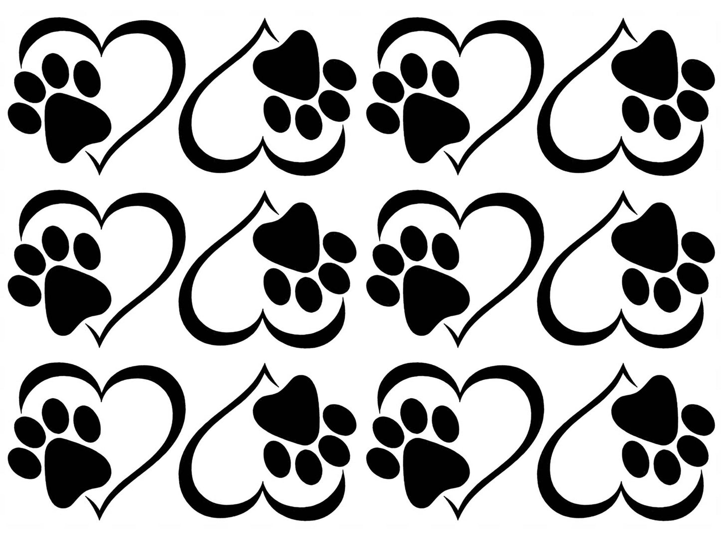 Heart Paw Print 12 pcs 1.75 Inch Black Fused Glass Decals