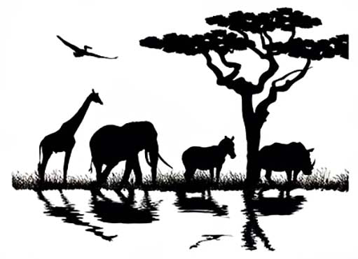 African Animal Trail 2 pcs 4-1/4" Black Fused Glass Decals